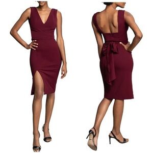 NWT Dress The Population Alessia Tie Waist Crepe Dress Burgundy Cocktail Sz L